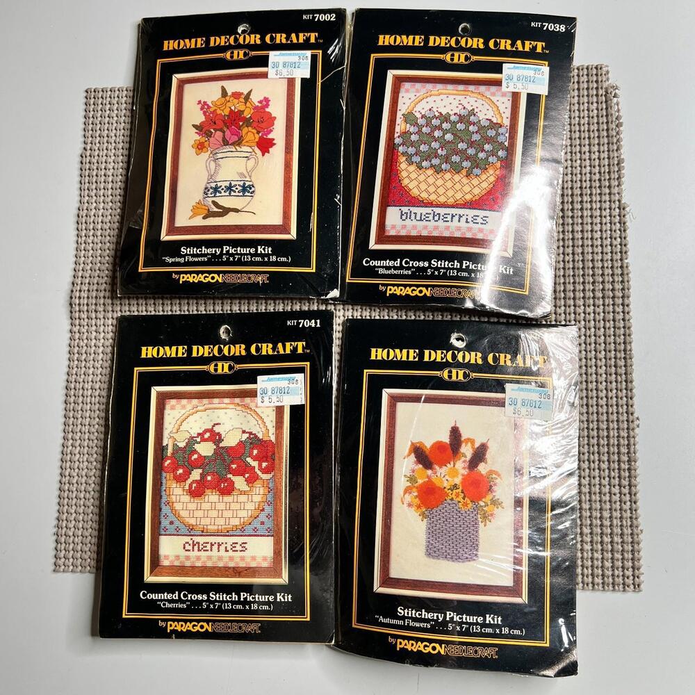 80s Vintage Paragon Home Decor Crafts Needlepoint Cross Stitch Kit Lot USA‎ 1984